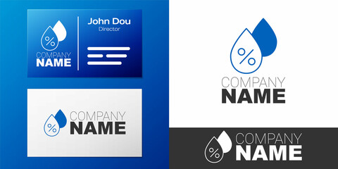 Logotype Water drop percentage icon isolated on white background. Humidity analysis. Logo design template element. Vector