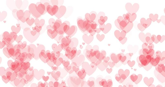 4k Seamless looped video. Abstract flying hearts on white background. Valentines day concept	