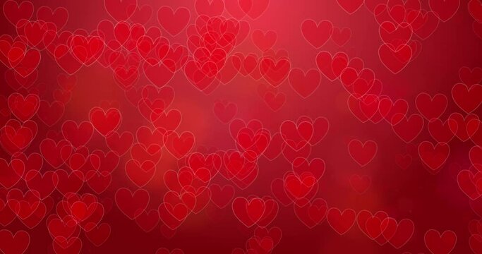 4k Seamless looped video. Abstract flying hearts on red background. Valentines day concept	