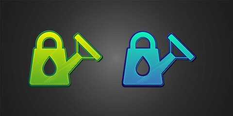 Green and blue Watering can icon isolated on black background. Irrigation symbol. Vector