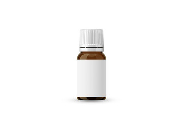 Amber Glass Essential Oil Bottle with White Cap and Blank Label for Mockup Creation 3D Rendering