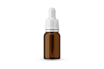 Amber Glass Essential Oil Bottle with White Cap and Dropper for Mockup Creation 3D Rendering