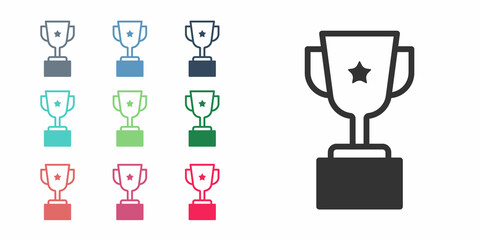 Black Award cup icon isolated on white background. Winner trophy symbol. Championship or competition trophy. Sports achievement sign. Set icons colorful. Vector