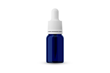 Blue Glass Essential Oil Bottle with White Cap with Dropper for Mockup Creation 3D Rendering