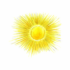 Vector drawing made with colored pencils Sun on a white background