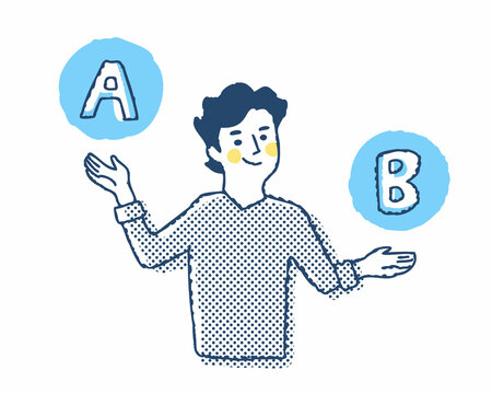 AとBの比較をしている男性