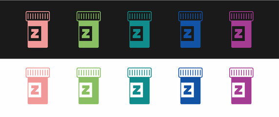 Set Sleeping pill icon isolated on black and white background. Vector