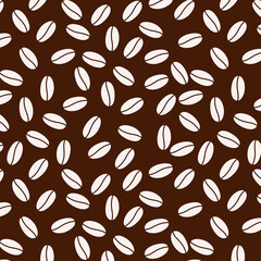 Seamless Coffee Bean Pattern on dark Background. Vector pattern in flat design.