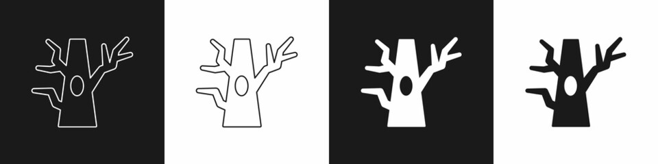 Set Bare tree icon isolated on black and white background. Vector
