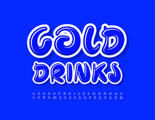 Vector bright template Cold Drinks for Menu, Cafe, Bar. Blue handwritten Font. Artistic style Alphabet Letters and Numbers set