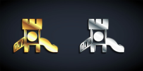 Gold and silver Slide playground icon isolated on black background. Childrens slide. Long shadow style. Vector