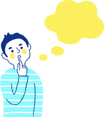 考え事をしている若い男性　フキダシ
