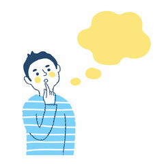 考え事をしている若い男性　フキダシ
