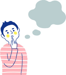 考え事をしている若い男性　フキダシ
