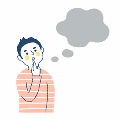 考え事をしている若い男性　フキダシ
