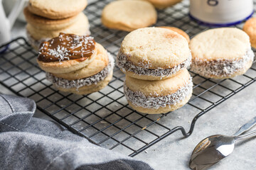 Alfajores: Traditional Peruvian cookies filled with caramel