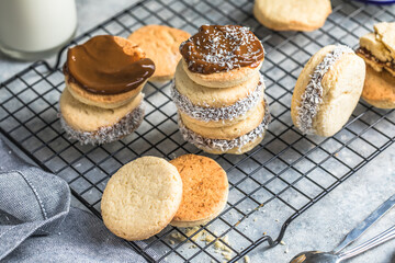 Alfajores: Traditional Peruvian cookies filled with caramel
