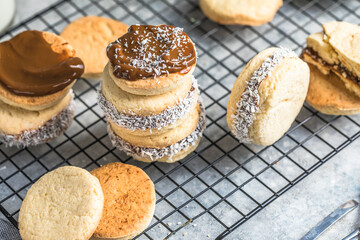 Alfajores: Traditional Peruvian cookies filled with caramel