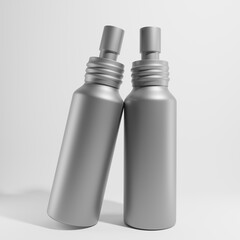 two metallic bottles cosmetic a front view 3d render