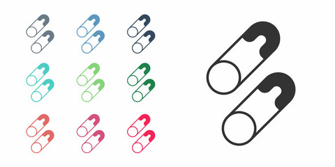 Black Classic closed steel safety pin icon isolated on white background. Set icons colorful. Vector