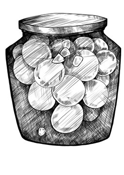 recommend clip art: Fruit jam glass jar drawing. Jelly and marmalade with strawberry, hand drawn