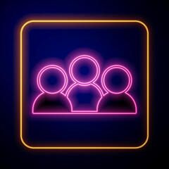 Glowing neon Meeting icon isolated on black background. Business team meeting, discussion concept, analysis, content strategy. Presentation conference. Vector