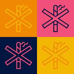 Pop art line No smoking icon isolated on color background. Cigarette smoking prohibited sign. Vector
