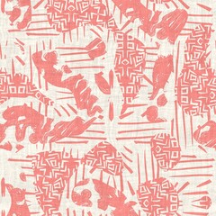 Seamless two tone hand drawn brushed effect pattern swatch. High quality illustration. Collage of minimal drawings arranged in a seamless pattern for print with fabric texture overlay. Rough scribble.