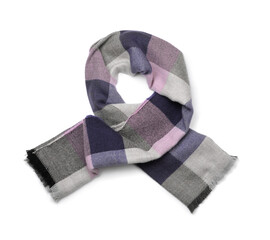 Top view of gray plaid wool scarf