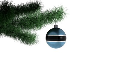 New Year's ball with the flag of Botswana on a Christmas tree branch isolated on white background....