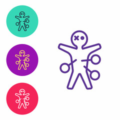 Set line Voodoo doll icon isolated on white background. Happy Halloween party. Set icons colorful. Vector