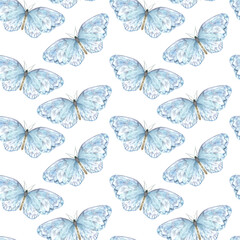 Watercolor seamless pattern with butterfly. Hand drawn illustration