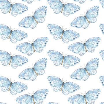 Watercolor seamless pattern with butterfly. Hand drawn illustration