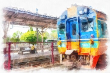 Train in Thailand watercolor style illustration impressionist painting.