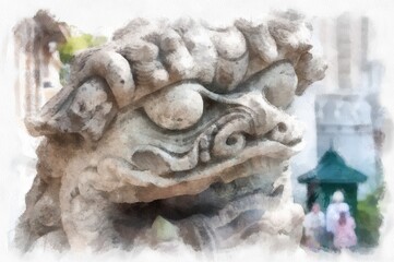 Fototapeta premium Ancient architecture of Thailand watercolor style illustration impressionist painting.