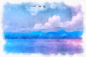 sea landscape in the morning watercolor style illustration impressionist painting.