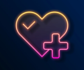 Glowing neon line Heart rate icon isolated on black background. Heartbeat sign. Heart pulse icon. Cardiogram icon. Vector
