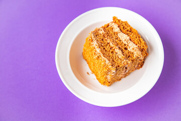 honey cake biscuit with cream sweet dessert meal snack on the table copy space food background rustic. top view