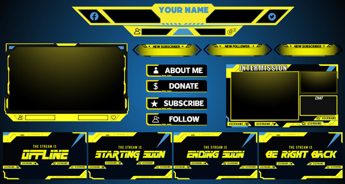 Cyberpunk Yellow Gradient Live Stream Gaming Facecam, Overlay, Alert, Panal, Screen Full Package Design Element For Gamer