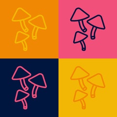 Pop art line Mushroom icon isolated on color background. Vector