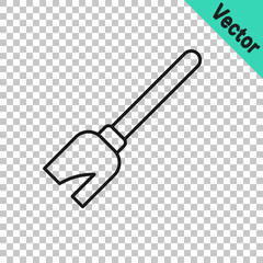 Black line Witches broom icon isolated on transparent background. Happy Halloween party. Vector