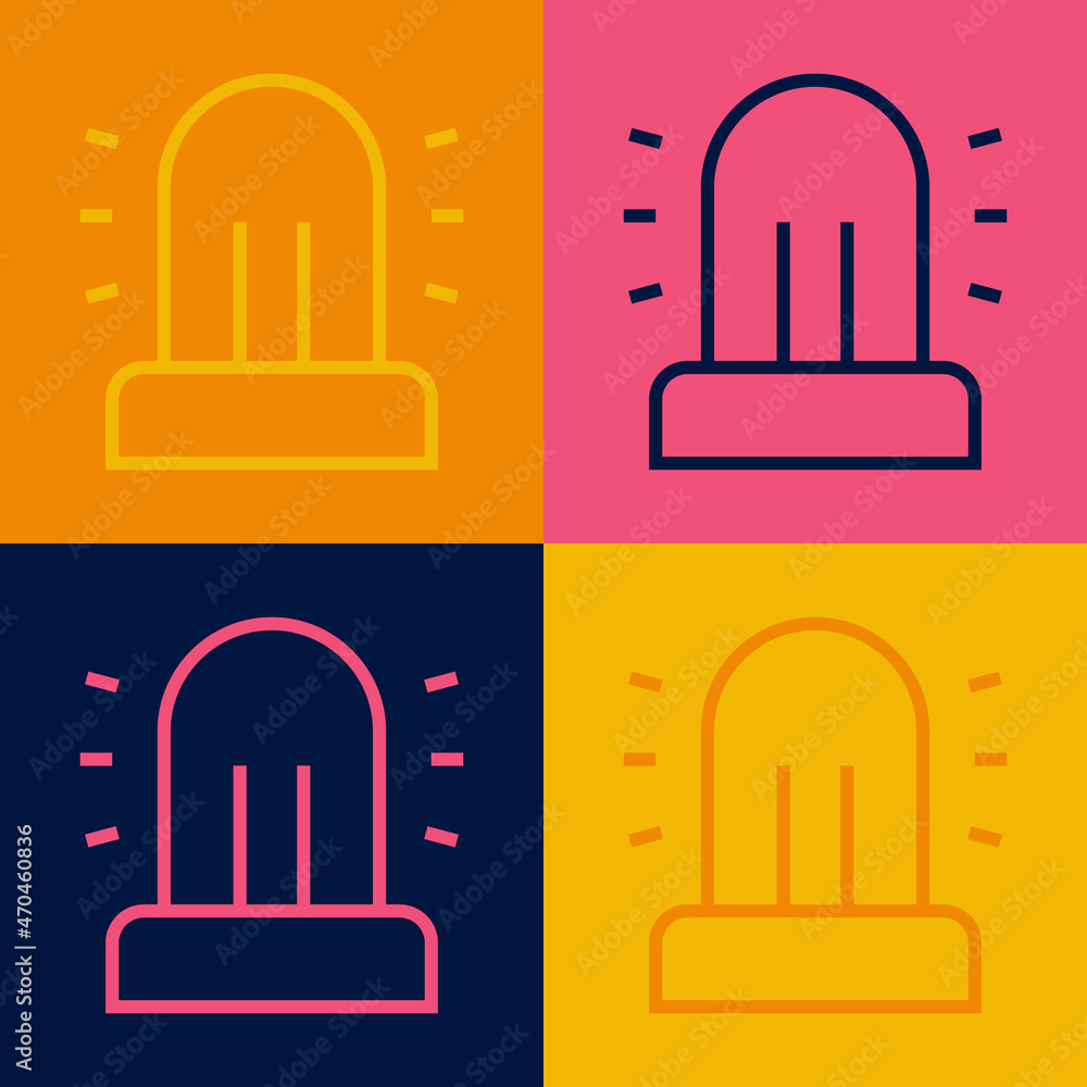 Poster pop art line flasher siren icon isolated on color background. emergency flashing siren. vector