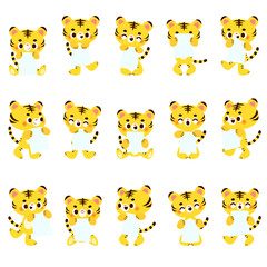 白紙の紙を持ったトラのイラストセット