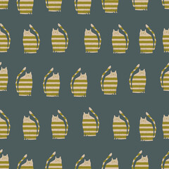 北欧風の猫のシームレスなパターン。テキスタイル、壁紙、包装紙のデザイン。