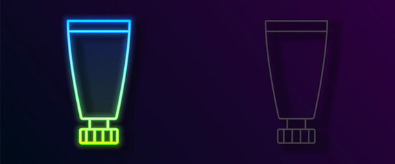 Glowing neon line Cream or lotion cosmetic tube icon isolated on black background. Body care products for woman. Vector
