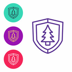 Set line Shield with tree icon isolated on white background. Eco-friendly security shield with tree. Set icons colorful. Vector