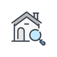 Home search color line icon. House building with magnifier glass  vector outline colorful sign.