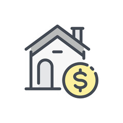 Property price color line icon. House building with dollar coin vector outline colorful sign.