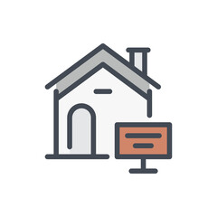 House for sale color line icon. House building with street sign vector outline colorful sign.