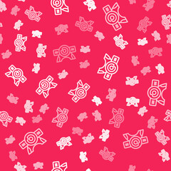 White line Web camera icon isolated seamless pattern on red background. Chat camera. Webcam icon. Vector